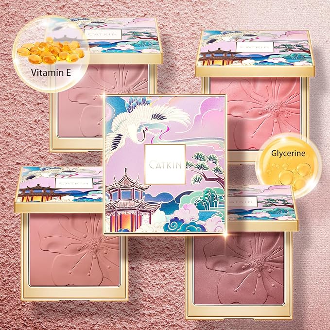 CATKIN Cheek Powder Blush Baked Pink Makeup Blusher Creamy Light Weight Long Lasting Natural flush Finish10g (C09 Midnight)