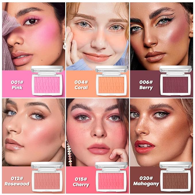 Pink Blush Powder Blush for Cheeks with Brush, Matte Blush Palette Blush Powder Face Blusher, Natural Blendable Formula Silky Lightweight Makeup Blush Rubores de Maquillaje, 001#