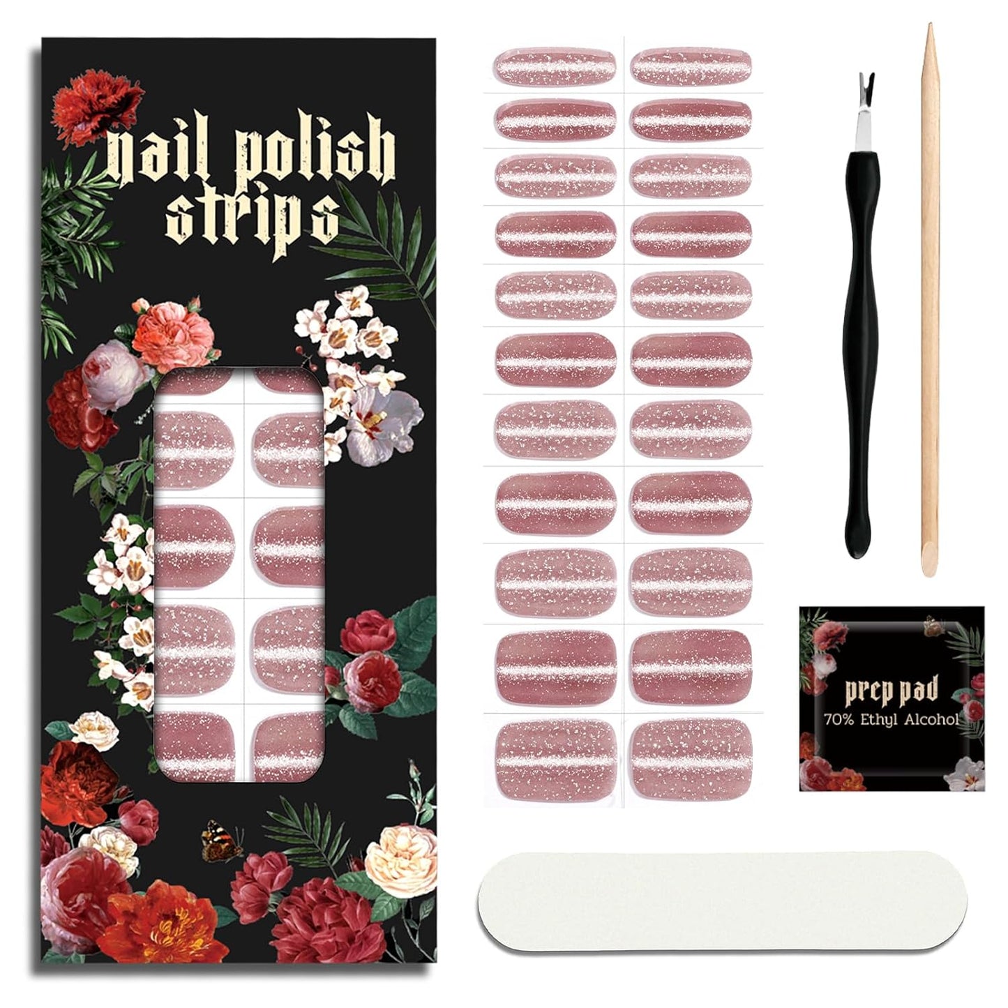 Nail Polish Strips - 22 Pcs Salon Quality Gel Nail Stickers - Long Lasting Wraps (Rococo Rose Pink)