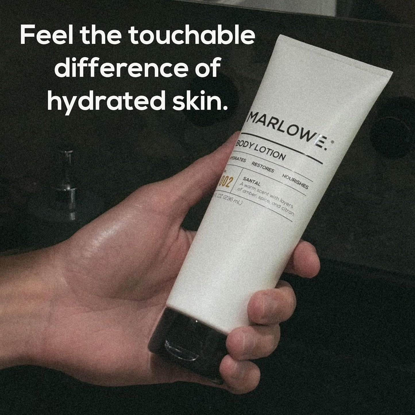 MARLOWE. No. 002 Santal Body Lotion 8 Oz, Moisturizing & Nourishing Daily Dry Skin Lotion for Men, Made with Hydrating Natural Aloe Vera, Non-Oily, Warm Amber, Sandalwood & Citron Scent, Vegan