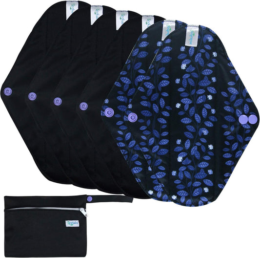 Leekalos Reusable Bamboo Cloth Pads | Light Incontinence Pads - Pack of 6, 1 Small Wet Bag