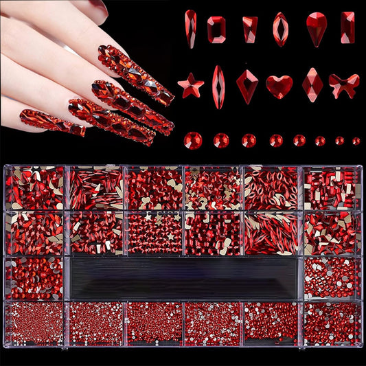 3100Pcs Crystal Red Nail Rhinestones,HOINCO Rhinestones for Nails,Nail Gems and Rhinestones Gems Multi Shapes Nail Charms for Nails Nail Crystal Beads Jewel for DIY Nail Art with Tweezers and Pen