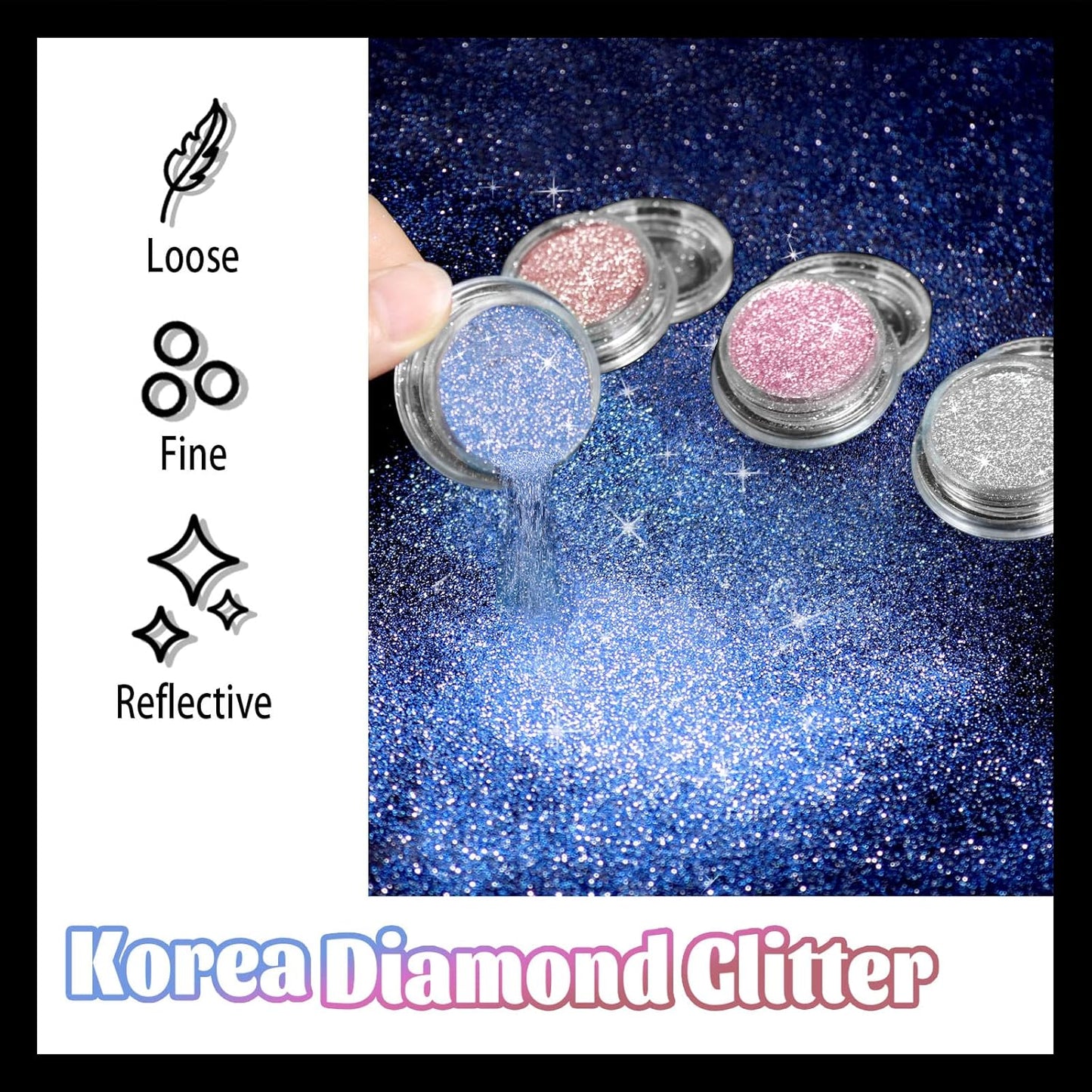 Allstarry Diamond Nail Glitter 4 Colors Sparkling Korea Reflective Glitter Diamond Dust Shiny Powder Pigment Craft Sequins Nail Supplies for Nail Art Gel Polish Crafts Disco Party Nightclub Wedding
