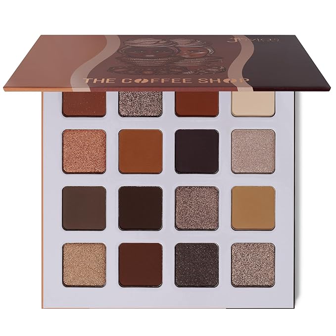 Juvia's Place Coffee Shop Eyeshadow Palette - 16 Pan Palette, Tan, Auburn, & Rich Dark Chocolate, Mattes and Shimmers, Highly Pigmented and Buttery Texture