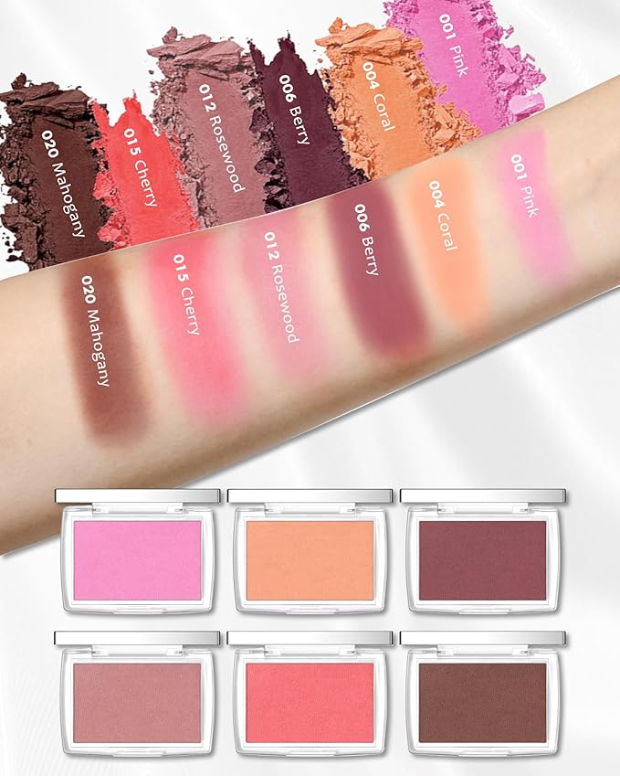 Powder Blush Palette, Matte Powder Makeup Blush for Cheeks, Natural Glow Face Blush Contour Palette, Lightweight, Smooth, Highly Pigmented Buildable Color, Long-lasting All-Day Face Enhancing-Rosewood