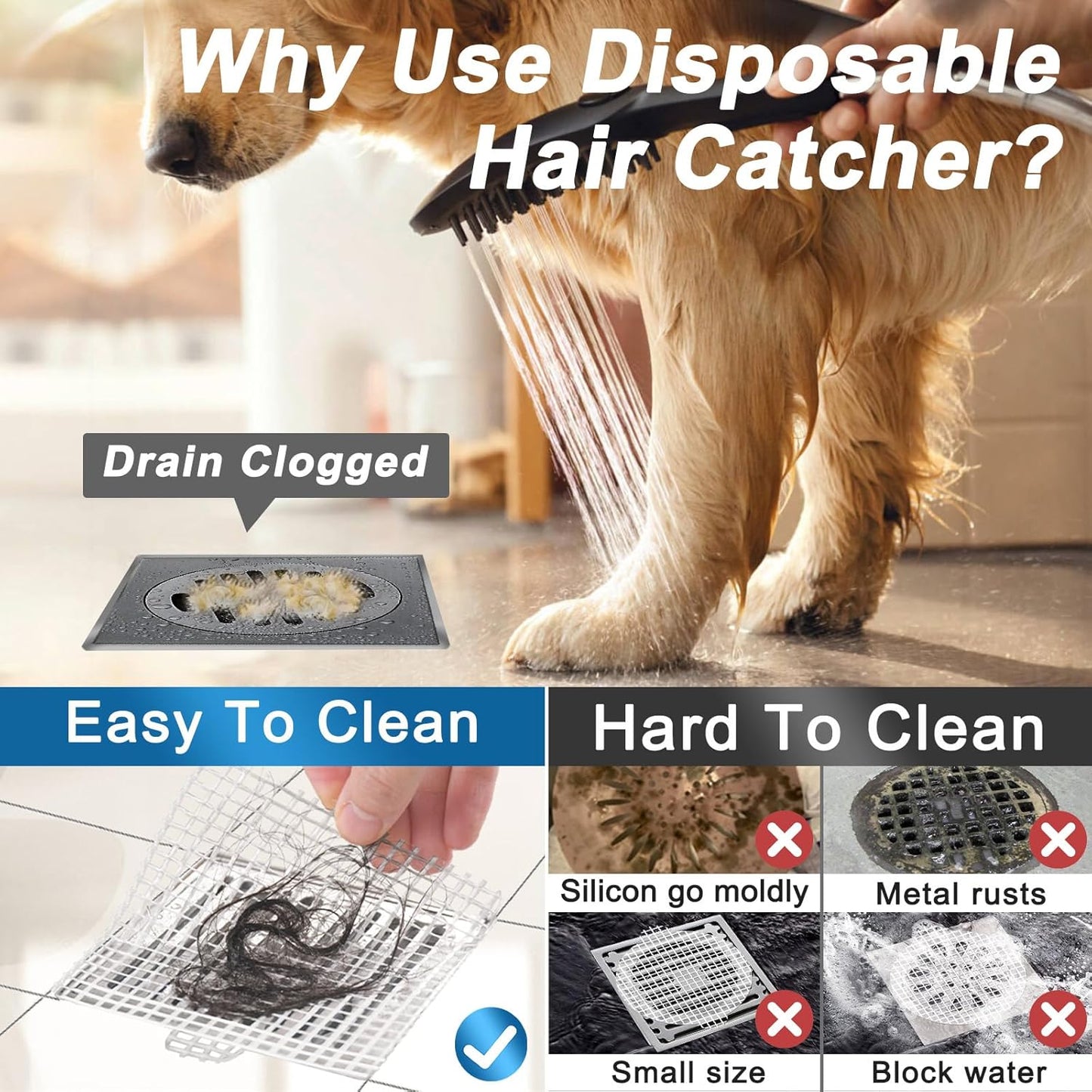 Disposable Shower Drain Hair Catcher, Shower Drain Cover Mesh Stickers, 25 Pack (3.5 Inch)