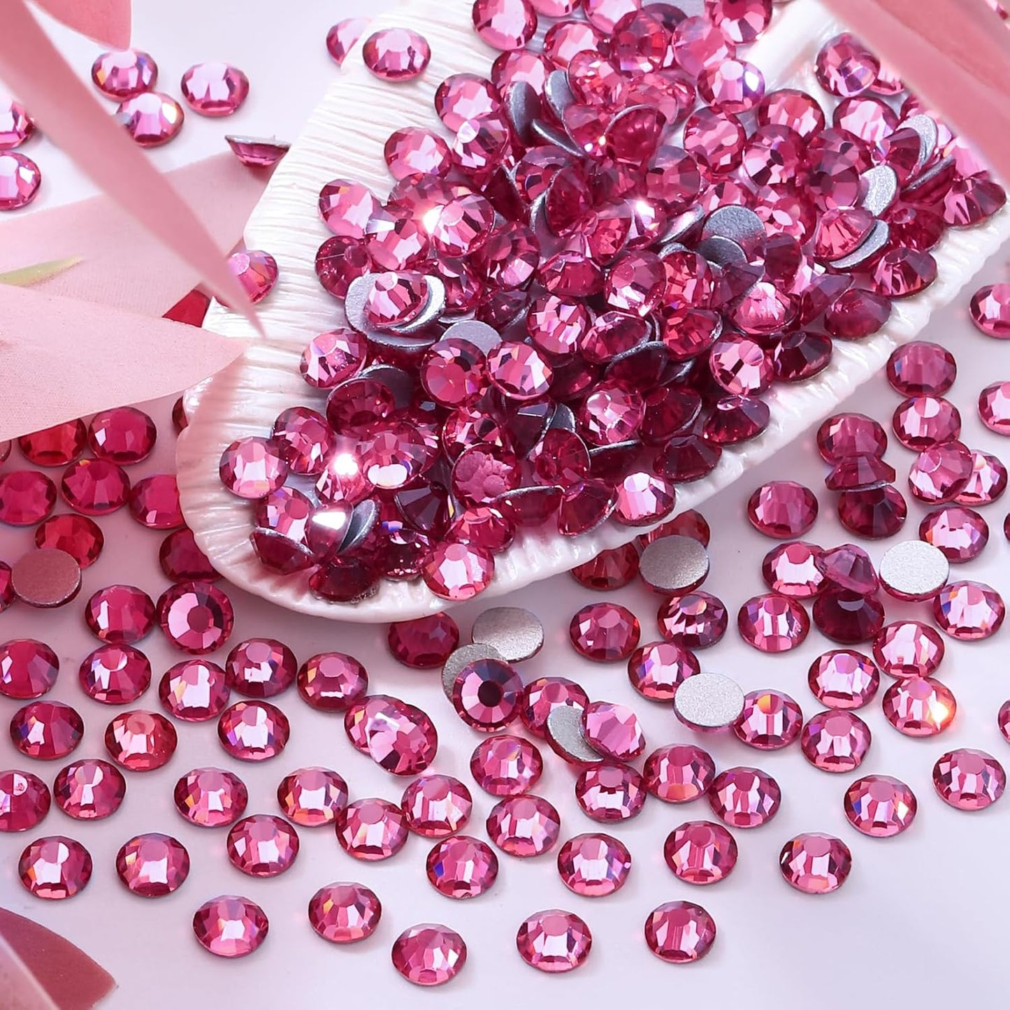 Rose Flatback Rhinestones, Glass Rhinestones for Nail Art and Craft, Glue Fix, Loose Crystal Gemstones(Rose, SS34, 288pcs, 7.1-7.3mm)