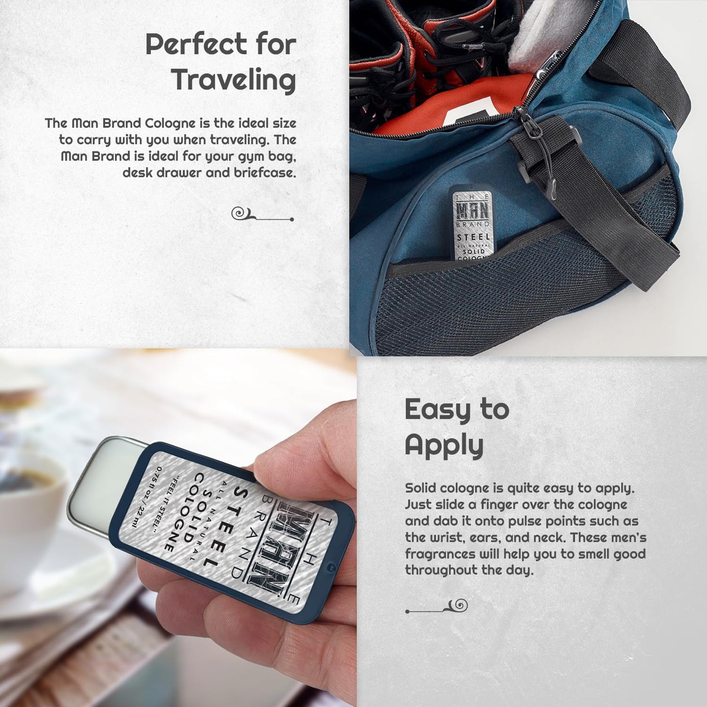 Steel Solid Cologne 0.75 oz - Natural Men's Cologne - Redefined men's fragrance Wax Cologne, Steel Travel Size Cologne for men - Solid Cologne Men's Steel Scent (3/4 Ounce (Pack of 1), Steel)