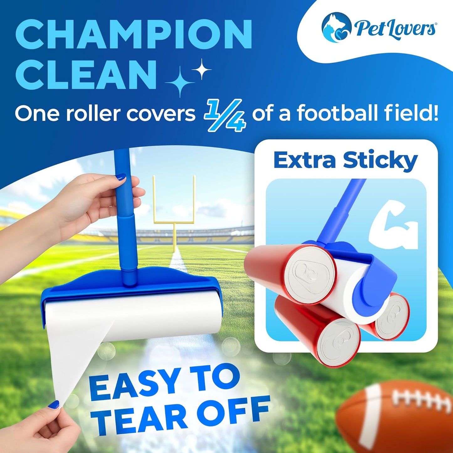 PetLovers Extra Sticky Floor Lint Roller 4 Pack of Refills Only - No Handles Included - 100 Sheets Per Refill 400 Sheets Total