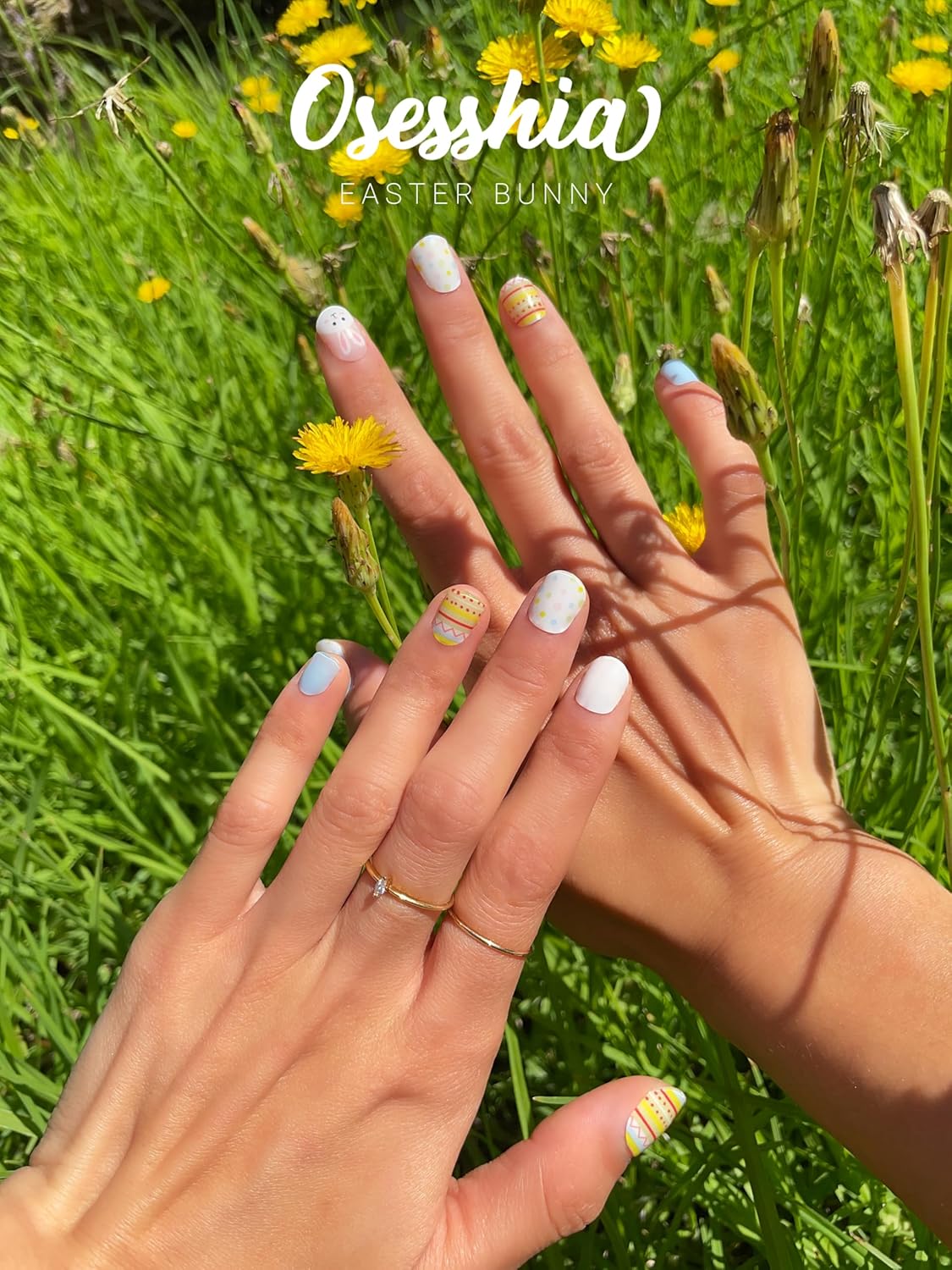 Semi Cured Gel Nail Strips, 20 pcs Nail Wraps, Glaze Stickers, Salon Quality French Manicure, Full Decal Gel Polish Strips, Long Lasting SCG, Easy on, UV Required (Easter Bunny)