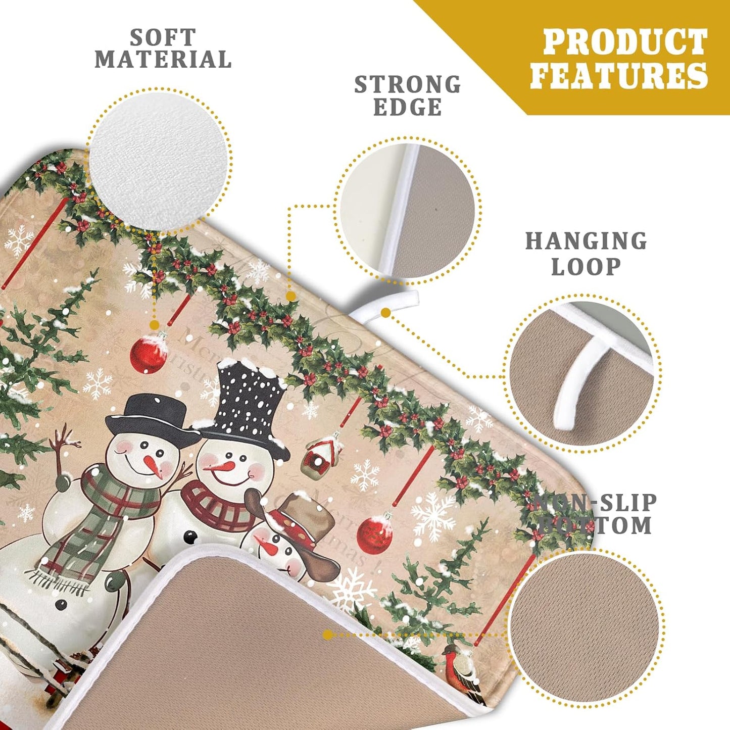 Winter Snowman Dish Drying Mat 16x18 Inch Red Buffalo Plaid Holiday Dish Drainer Mat Absorbent Dish Rack Pad for Kitchen Counter Sink Decor