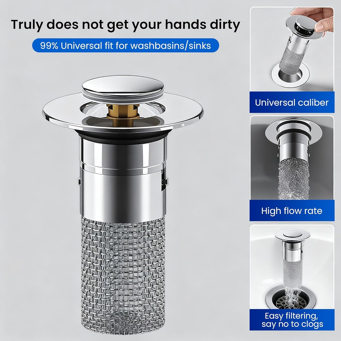 Saker Bathroom Sink Drain Strainer Hair Catcher (6 PCS), Pop-up Drain Filter with Removable Stainless Steel Filter Basket, Prevents Hair Clogs, Suitable for Bathroom Sink Stopper Replacement