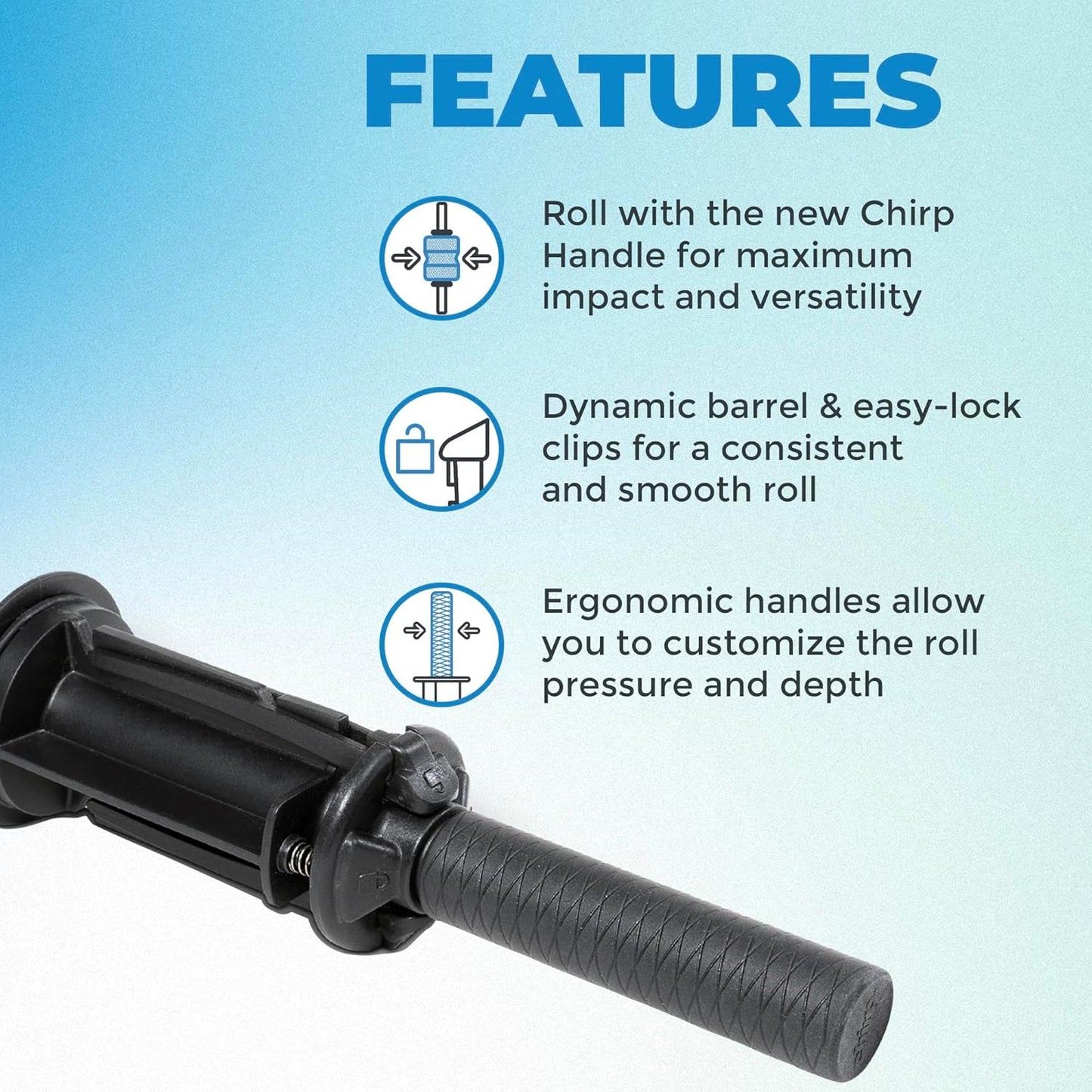 Chirp Focus Muscle Roller Handle, Muscle Roller Handle for Deeper Massage, Deep Tissue Rolling Massager for Neck, Shoulder, & Back Pain, Compatible with The 4-Inch Focus Wheel - 15.5" (39cm)