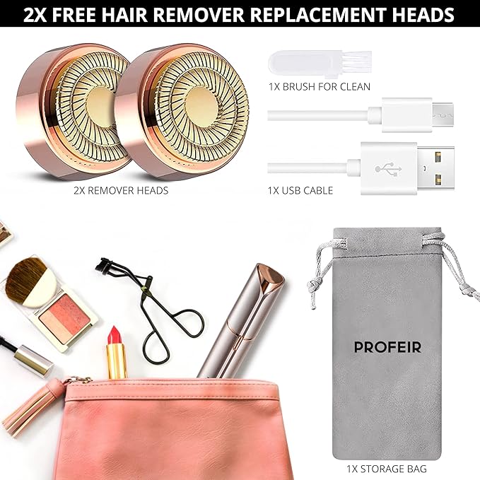 Facial Hair Removal for Women: Electric Hair Removal Device - Rechargeable Painless face Razor for Chin Upper Lip Peach Fuzz with Light (Pink)