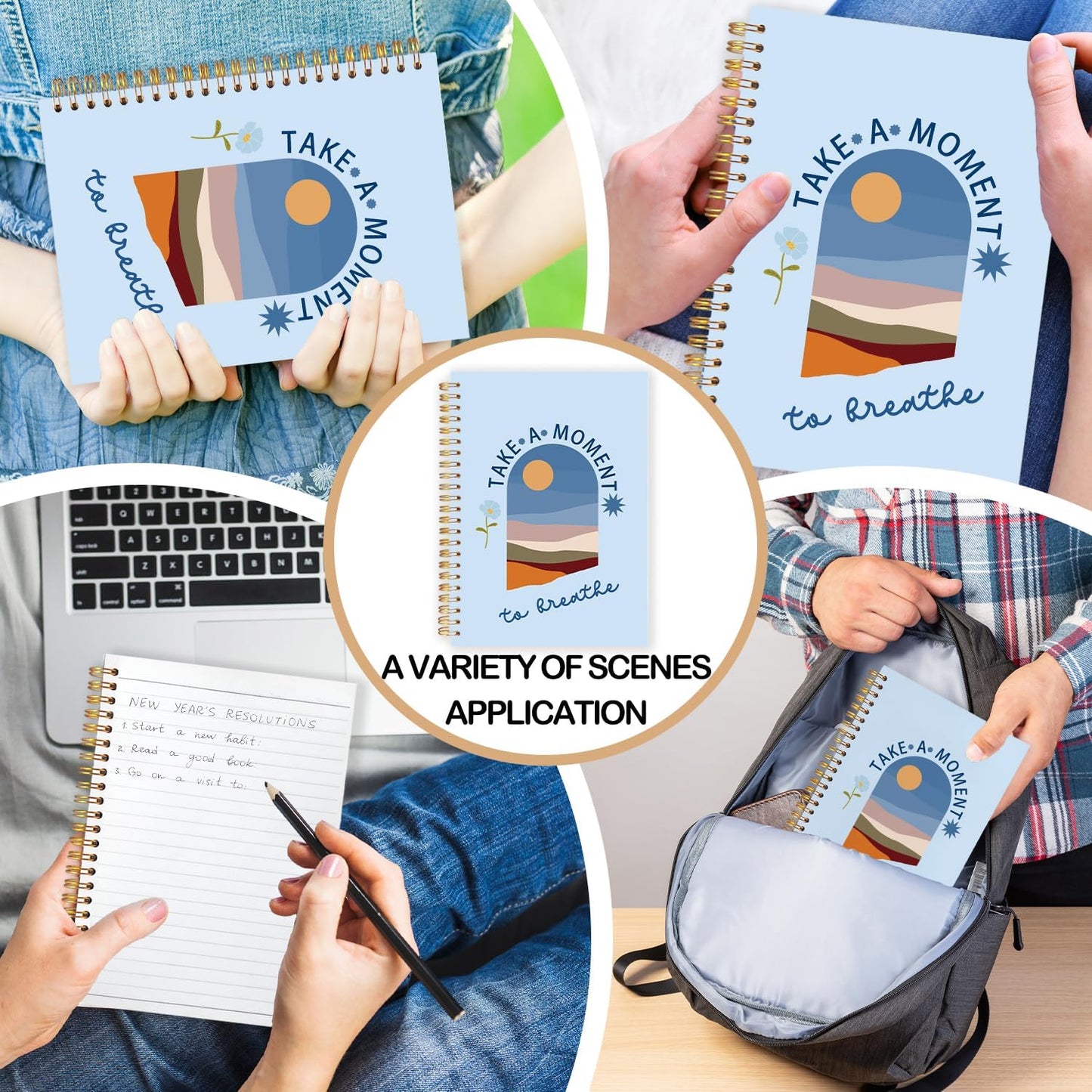 FDHSPAAM Blue Mental Health Spiral Journal Notebook 5.5x8.3in, Take A Moment to Breathe Inspirational Notebooks for Note Taking, Therapy Office Must Haves, Hardcover Notebook Journal