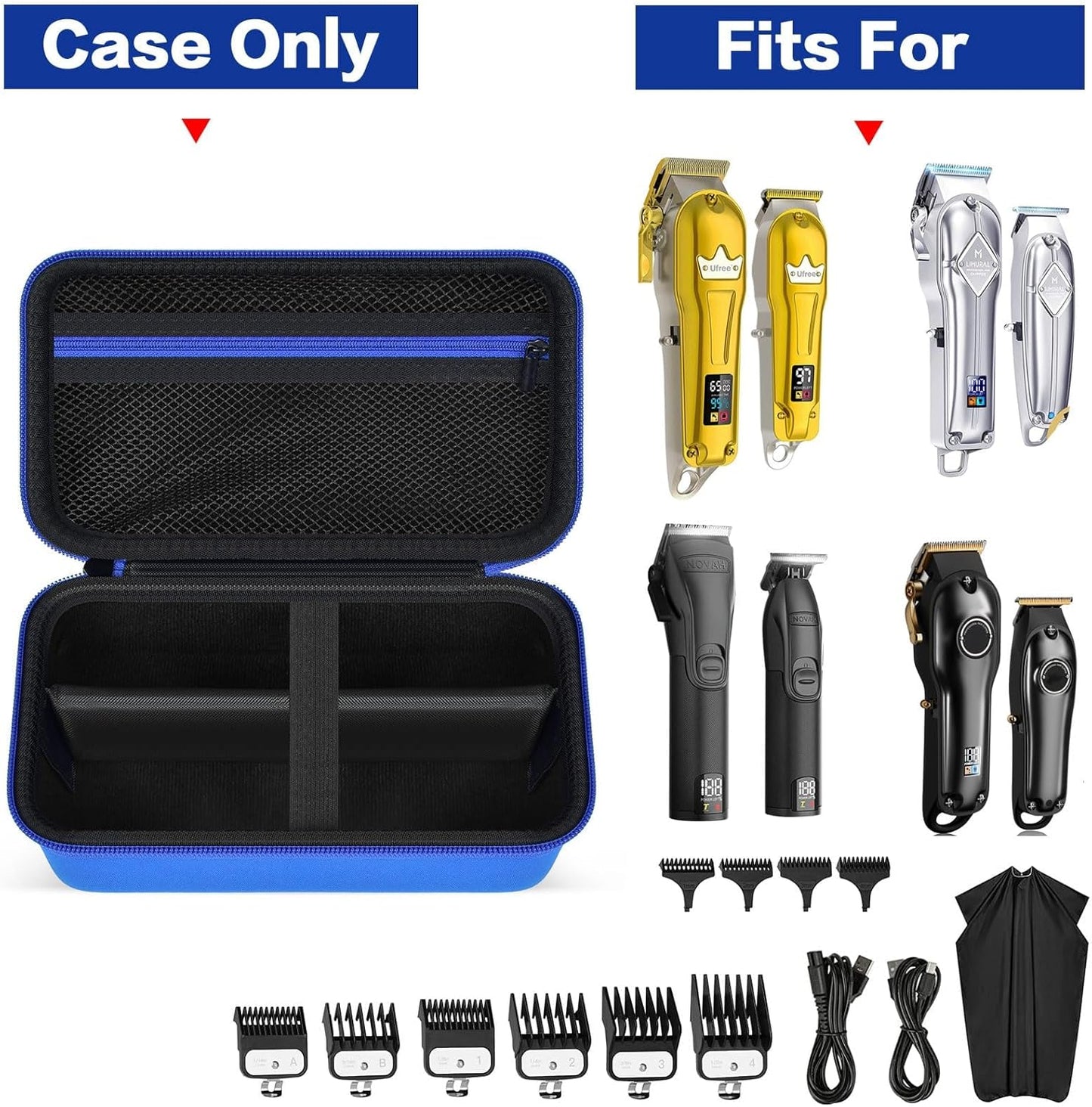 Case Compatible with Ufree/for AngFan/for Suprent/for GLAKER/for Romanda Professional Hair Clippers, Beard Trimmer Grooming Storage Holder for Cordless Barber & Trimmers Set (Box Only) -Blue