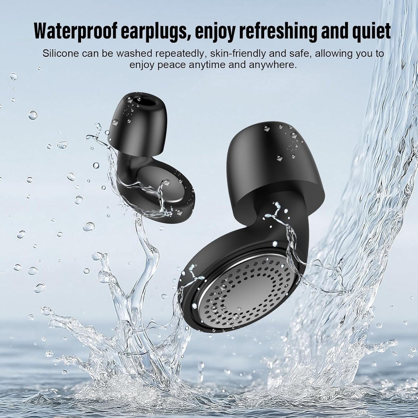 Ear Plugs, Sleep Earplugs with Cleaning, Memory Foam & Silicone Tips, Noise Reduction up to 35 dB, with 3 Sizes & Case, Reusable, Noise Protection Earplug for Side Sleepers, Travel, Work Black