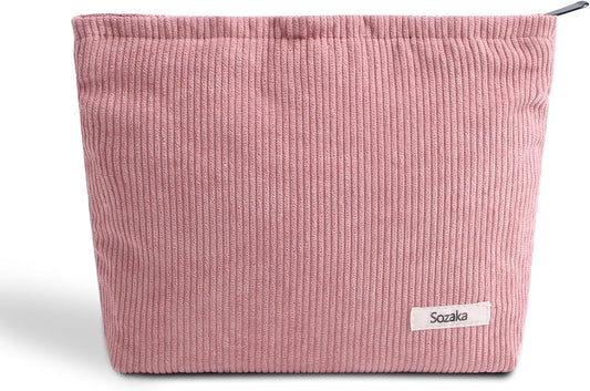 Cosmetic Bags for Women - Corduroy Cosmetic Bag Aesthetic Women Handbags Purses Smile Dots Makeup Organizer Storage Makeup Bag Girls Case Bags (Pure Pink)