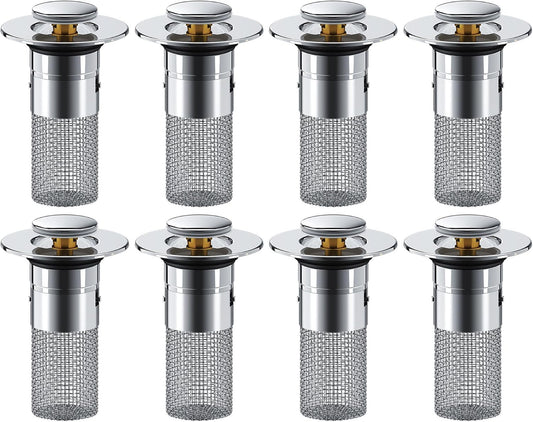 Saker Bathroom Sink Drain Strainer Hair Catcher (8 PCS), Pop-up Drain Filter with Removable Stainless Steel Filter Basket, Prevents Hair Clogs, Suitable for Bathroom Sink Stopper Replacement