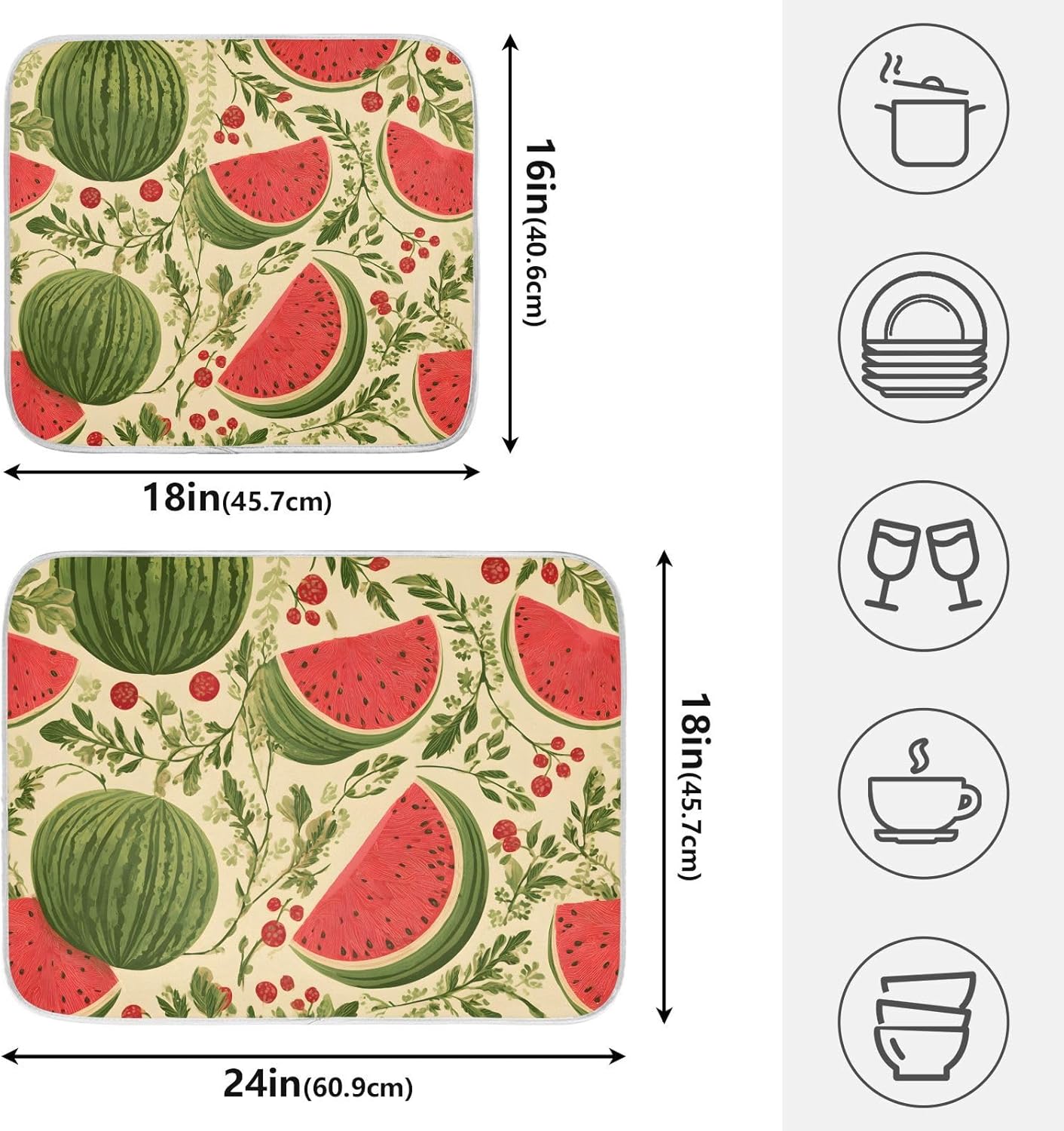 Watermelon Flower Dish Drying Mats for Kitchen Counter Absorbent Microfiber Dish Drying Matt 16 x 18 Inch Draining Reusable Rack Pad