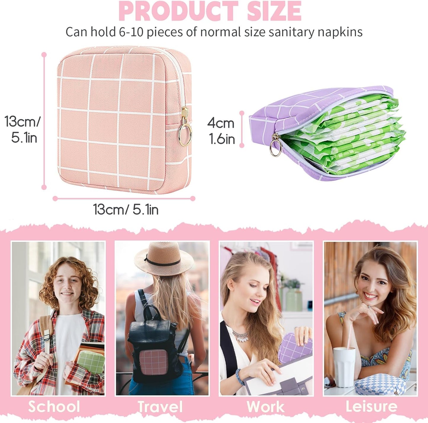 Desing Wish Period Bag Pouch Soft Cloth Sanitary Napkin Storage Bag Portable Menstrual Pad Pouches Tampon Holder for Purse First Period Kit for Girls 9-12 (Purple Plaid)