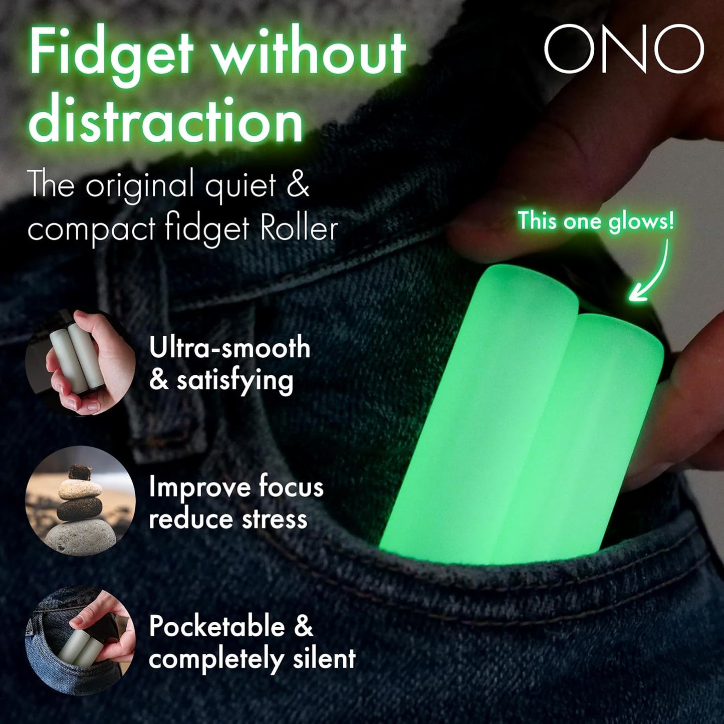 ONO Roller - Handheld Fidget Toy for Adults | Help Relieve Stress, Anxiety, Tension | Promotes Focus, Clarity | Compact, Portable Design