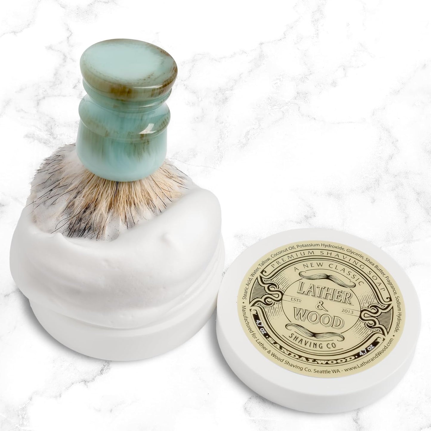 Lather & Wood Shaving Soap - Sandalwood - Simply The Best Luxury Shaving Cream - Tallow - Dense Lather with Fantastic Scent for The Worlds Best Wet Shaving Routine. 4.6 oz (Sandalwood)