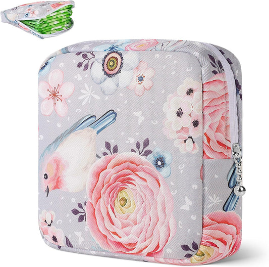 Desing Wish Period Bag Pouch Soft Cloth Sanitary Napkin Storage Bag Portable Menstrual Pad Pouches Tampon Holder for Purse First Period Kit for Girls 9-12 (Flowers)