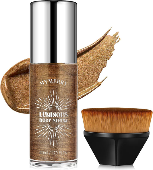 Body Shimmer Oil, 50ml Suncreen Liquid Highlighter Bronzer Body Glitter Oil Long Lasting Moisturizing Makeup Lotion Illuminate Serum Glow Shimmer Skin 1.7 Fl Oz（Bronze Brown #01）