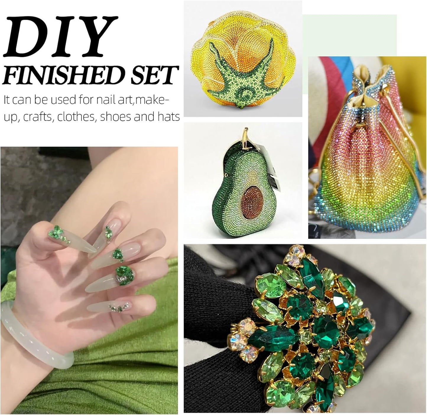 Light Green Flatback Rhinestones, Glass Rhinestones for Nail Art and Craft, Glue Fix, Loose Crystal Gemstones(Lt.Green, SS8, 1440pcs, 2.3-2.5mm)