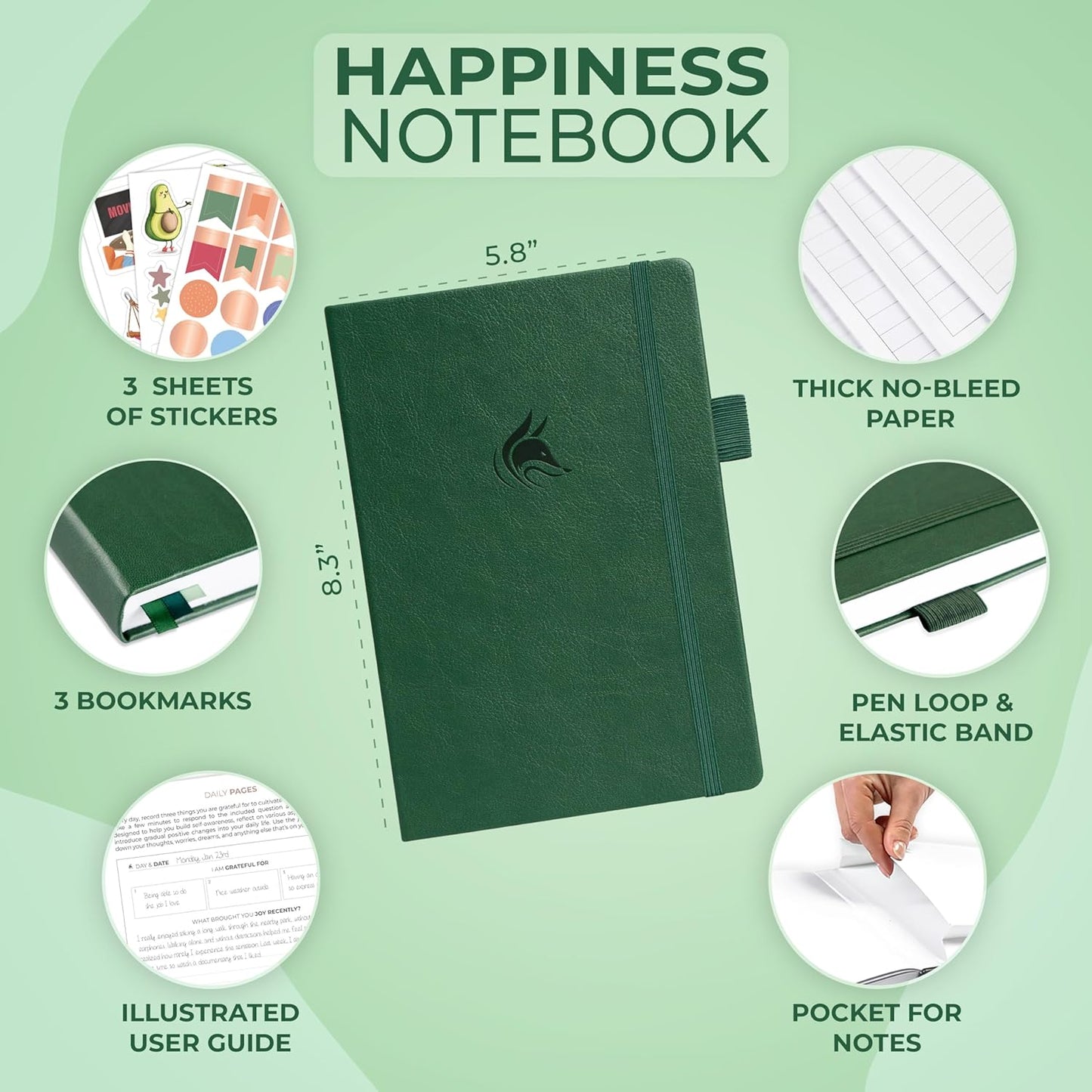 Clever Fox Happiness Notebook – Daily Positivity Journal for Women with Prompts & Positive Quotes – Affirmation & Self Esteem Gifts (Forest Green)