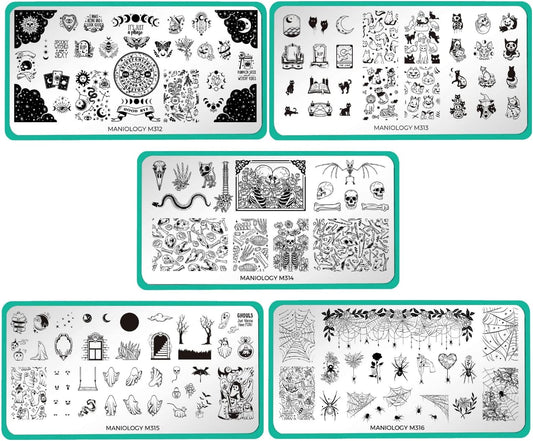 Maniology Shadowy Halloween Nail Stamping Plates, Creepy Cute Spooky Nail Art Designs
