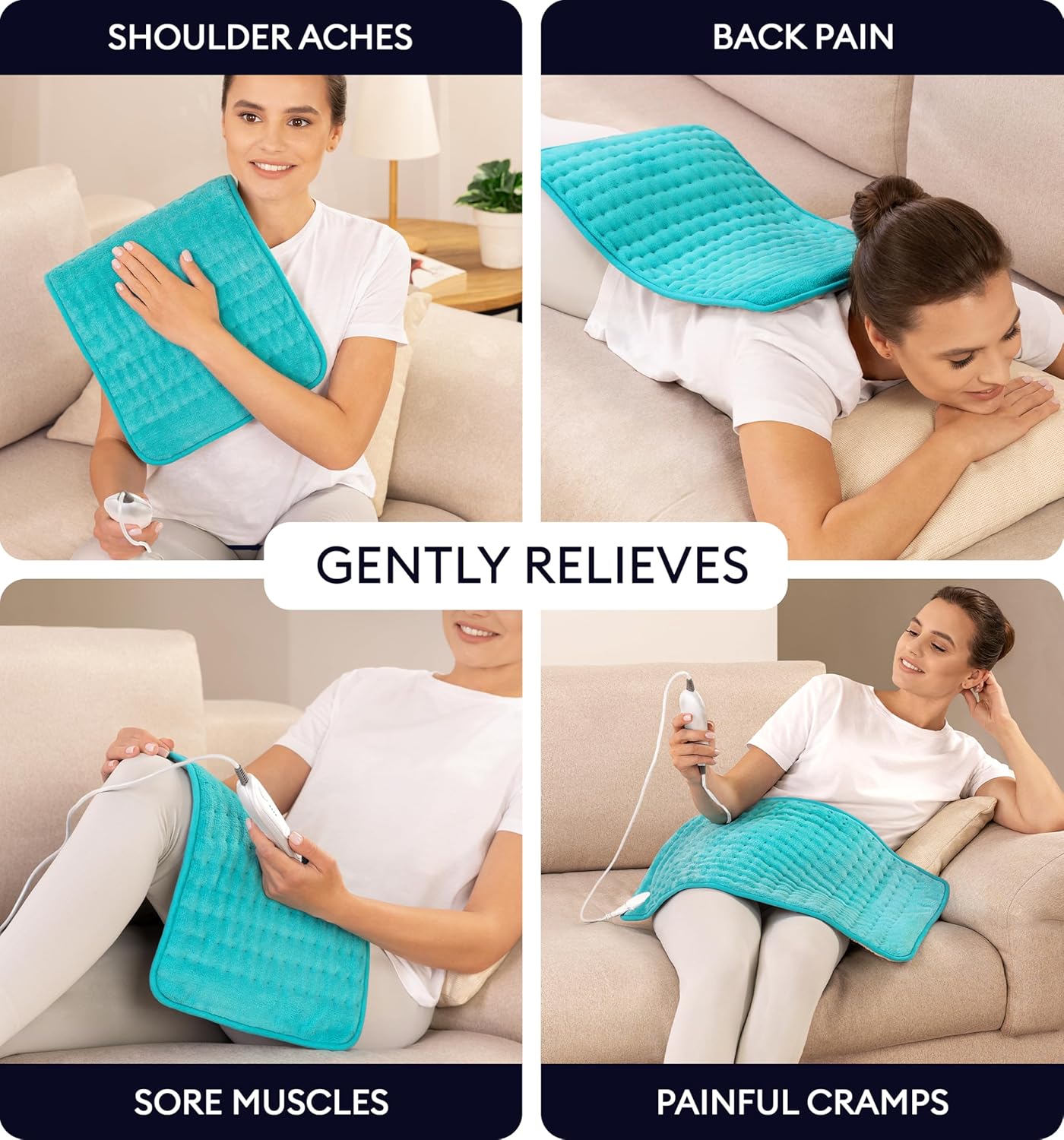 GENIANI Electric Throw - Double Sided XL Heating Pad Electric for Lower Back Pain & Period Cramps Relief, Heat Pad with 3 Heat Settings for Neck & Shoulders, Heat Patches (12"x24" Viridian Green)