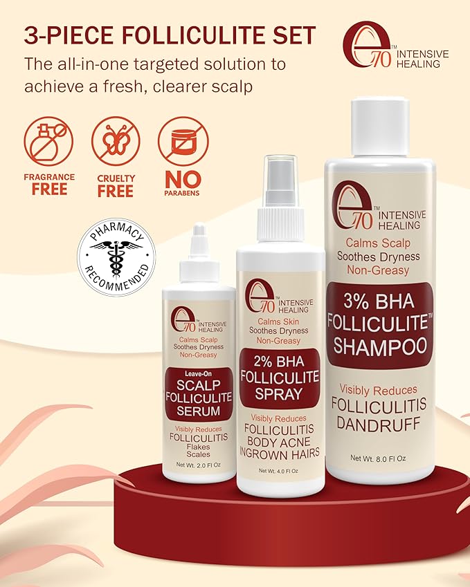 Folliculitis Leave-On Dry Scalp Serum - Non-Greasy Serum for Hair Build-up with Salicylic Acid, Tea Tree Oil & Peppermint Oil - Flaky & Itchy Scalp Care by e70, 2 fl. oz