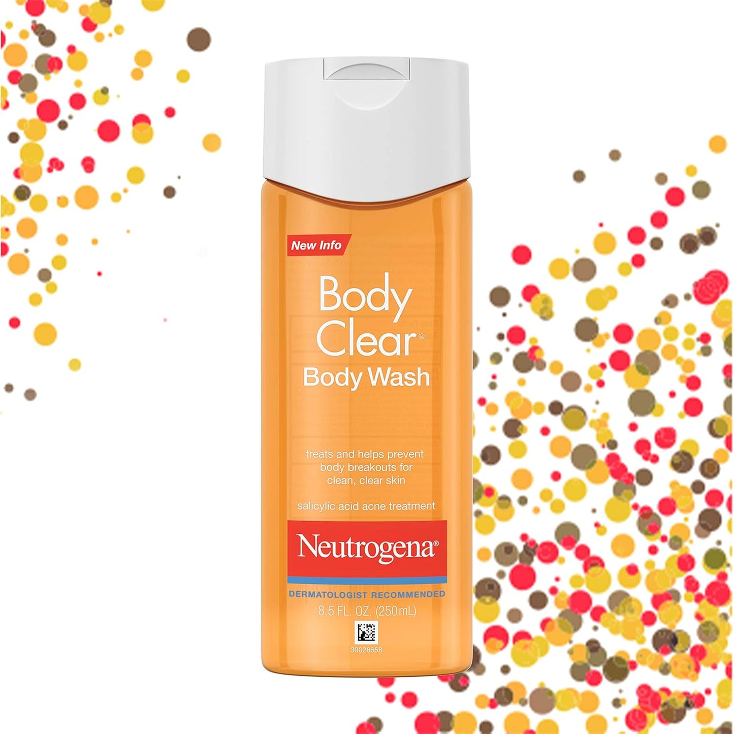 Neutrogena Body Clear Acne Body Wash, 2% Salicylic Acid Acne Medication, Oil-Free & Glycerin for Breakouts on Back, Chest & Shoulders, Non-Comedogenic, Gentle on Skin, Unscented, 8.5 Fl Oz, 3 Pack†