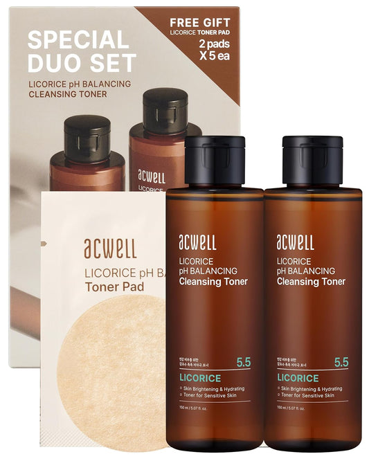 ACWELL Licorice pH Balancing Korean Toner for Cleansing - Alcohol-Free PH5.5 Hydrating Facial Astringent -Skin Clarifying & Hydration Boosting Toner, 5.1 fl.oz. 2 Pack