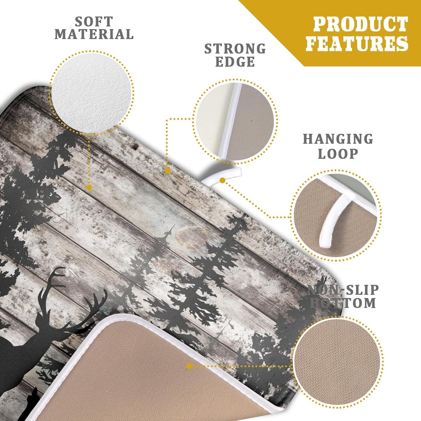 Forest Deer Dish Drying Mat Wildlife Animal Decorative Microfiber Dishes Pad 16x18 Inch Absorbent Reversible Kitchen Counter Drainer Mats