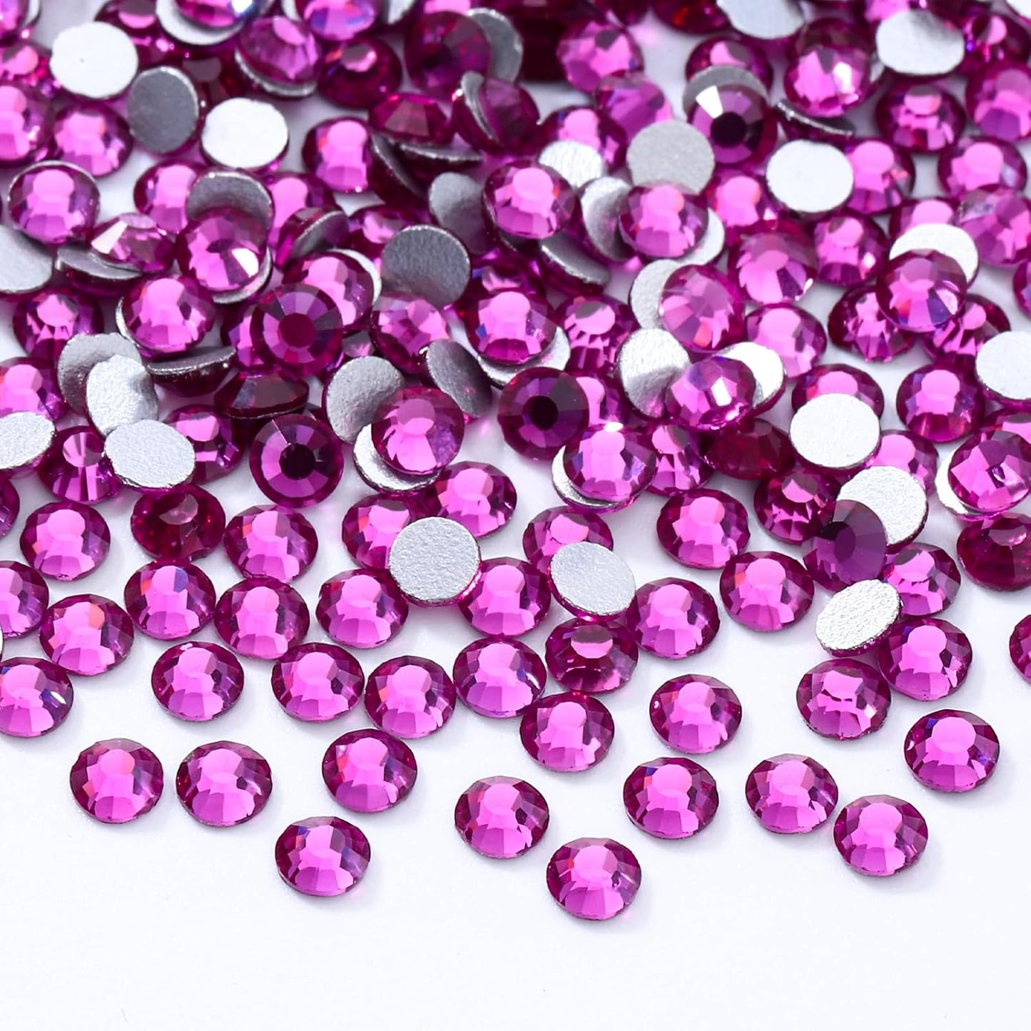 Fuchsia Flatback Rhinestones, Glass Rhinestones for Nail Art and Craft, Glue Fix, Loose Crystal Gemstones(Fuchsia, SS8, 2880pcs, 2.3-2.5mm)