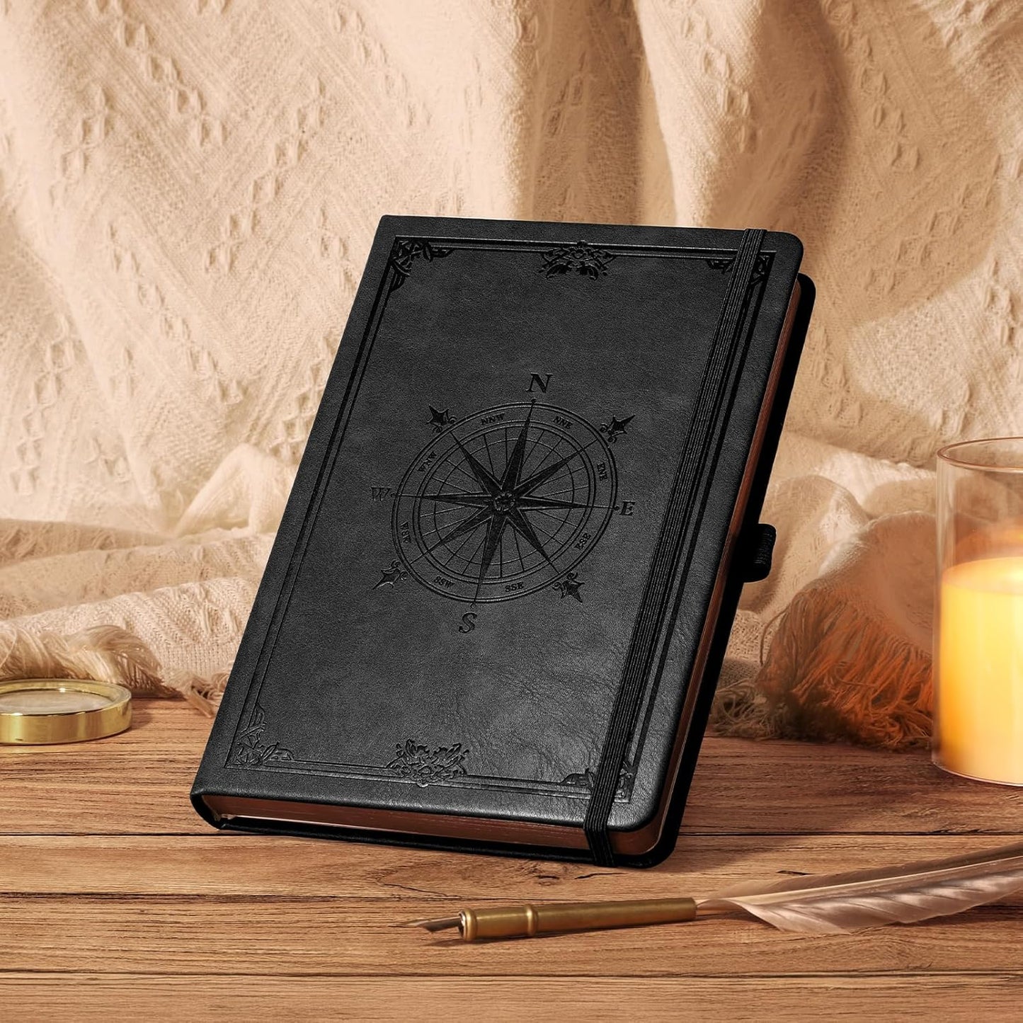 AHGXG Thick Journal Lined Notebook for Men - 320 Numbered Pages A5 College Ruled Notebook for Writing, 100gsm Paper, Vintage Leather Hardcover, for Women Work Office School, 5.75'' X 8.38''- Black