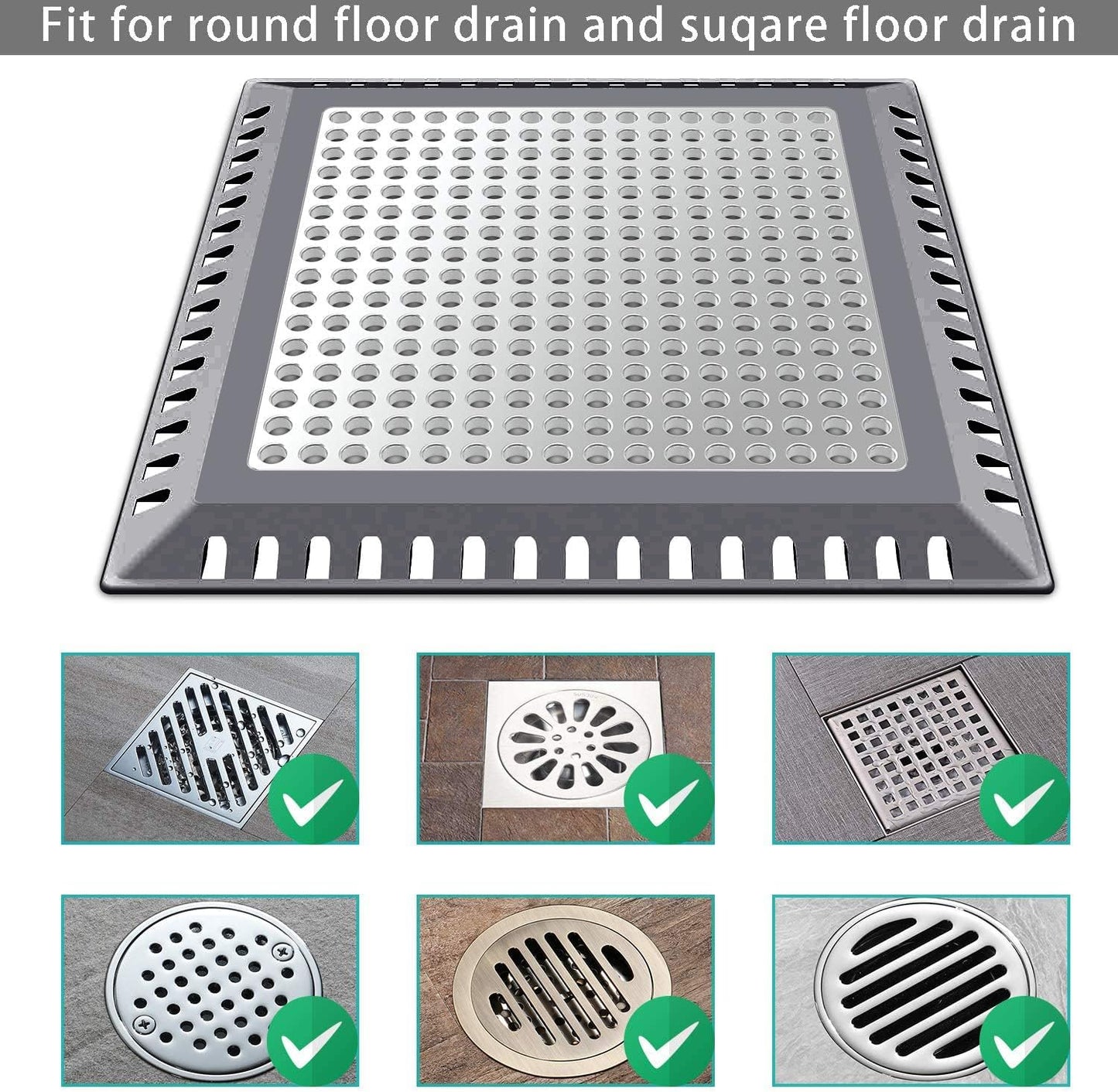 Hair Catcher/Drain Strainer/Shower Drain Cover for Bathroom Floor Drain, Stainless Steel and Silicone (Patented Product)