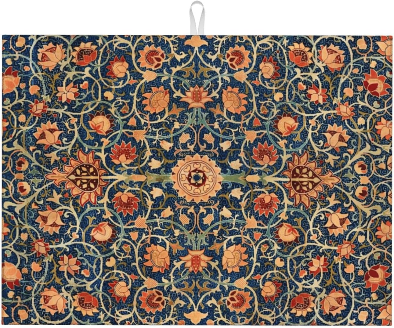 Floral Dish Drying Mat for Kitchen Counter, 18x24 Inch William Morris Boho Style Absorbent Dish Drying Pad Heat Resistant Mat Coffee Bar Mat Dish Drainer Rack Mat