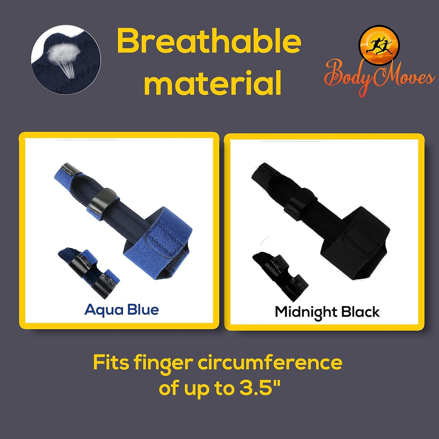 BodyMoves Finger splint and Finger extension splint trigger finger mallet finger broken finger post operative care Finger knuckle immobilization injury (midnight black)