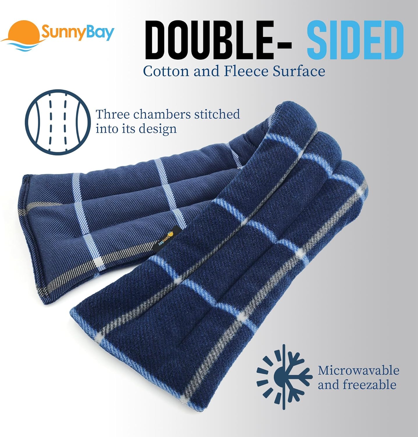 SunnyBay Microwave Heating Pad, Microwavable Heated Neck and Shoulder Wrap for Moist Hot Lightly Weighted with Moldable Flaxseed, Cotton and Fleece Surface, 26x6 Inches, Made in USA, Ocean Blue