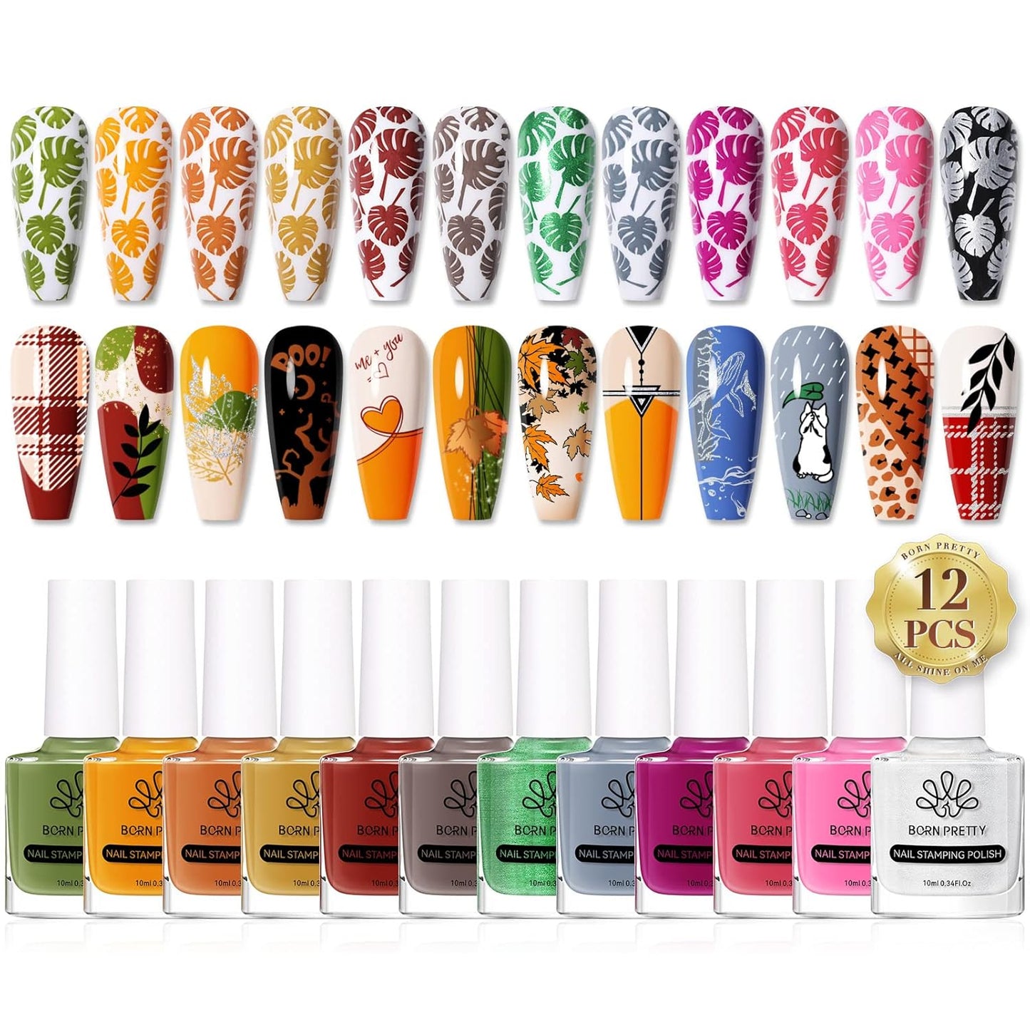 BORN PRETTY Stamping Nail Polish 12Colors Fall Winter Stamping Polish Set for Stamp Nails