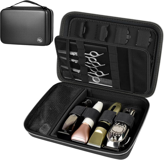 Boobowl Hard Travel Case for Hair Clippers, Hair Cutting Barber Supplies Organizer Bag, Trimmer Storage Holder for Ufree/for Wahl Men Razor Guard Grooming Kits -Box Only (Black+Silver Zipper)
