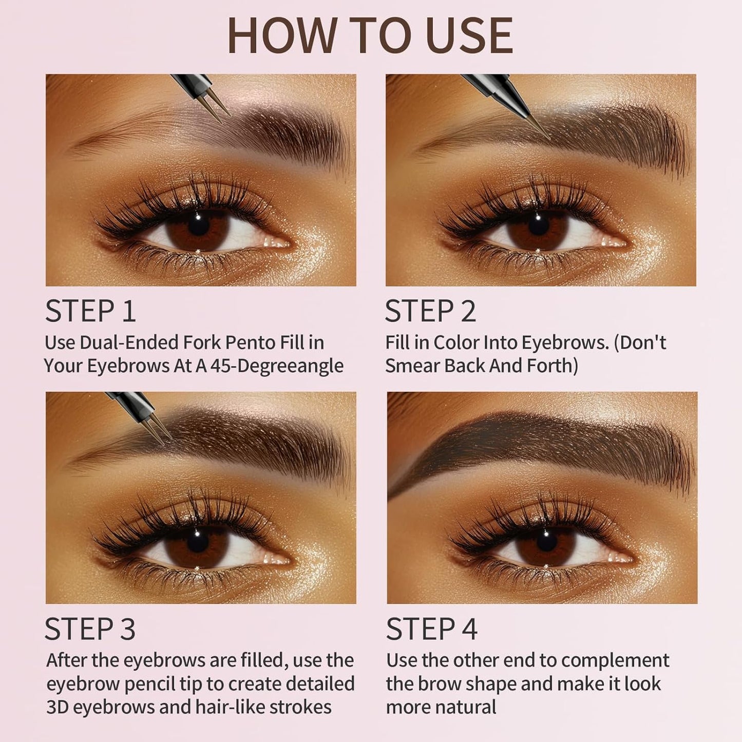 Eyebrow Pencils for Women, 2-in-1 Dual-Ended Microblading Eyebrow Pencil Waterproof with 2 Fork Tip and Spoolie Brush for Hair-Like Natural Brows Eyebrow pen, Non-Dry, Last All-Day (Black Brown)