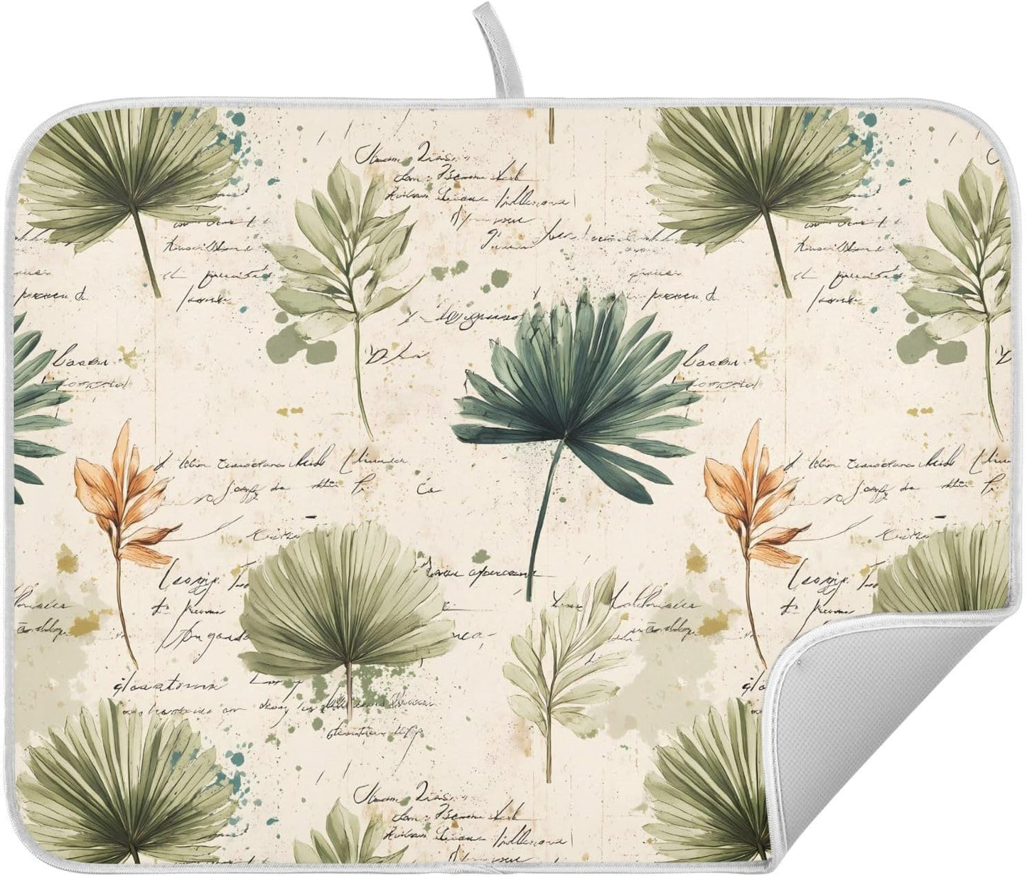 Palm Leaves Vintage Leaf Dish Drying Mats for Kitchen Counter, 18x24 inch Drying Dishes Absorbent Microfiber Dish Drainer Mat Rack Pad Fast Dry