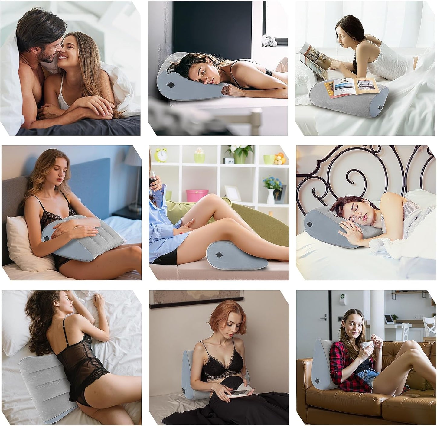 Portable Inflatable Wedge Pillow 2 Pack,Body Positioner for Sleep Support, Large 20in Adjustable Travel Cushion - Lightweight Bed/Leg/Partner Support Pillow, Fast Inflation, Grey