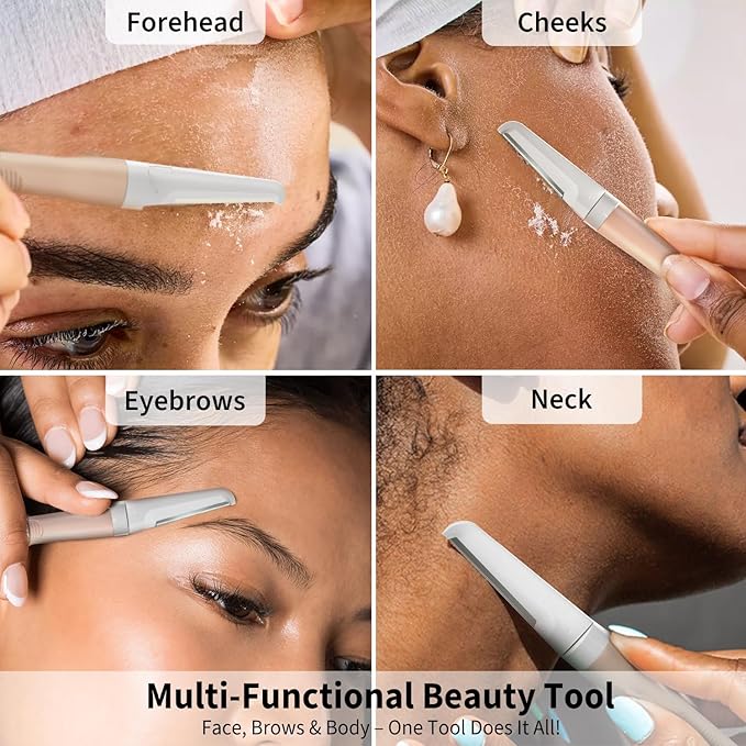 Face Razors for Women, Dermaplane Razor for Women Face, Eyebrow Razor, Facial Razors, Dermaplaning Tool, Reusable Metal Handle with 8 Microblades for Sensitive Skin, Peach Fuzz Remover, Beige