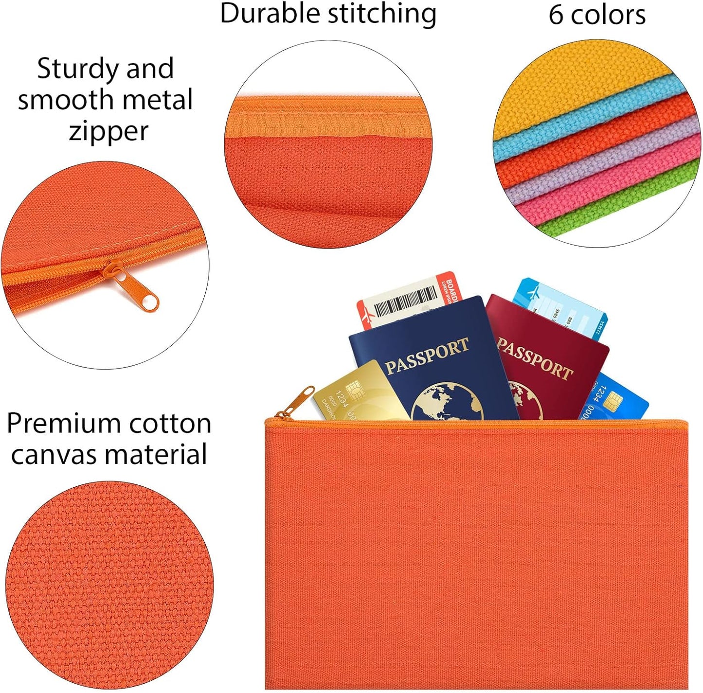 12 Pieces Cotton Canvas Makeup Bag, Multipurpose Cosmetic Bag with Zipper Travel Toiletry Pouch, Blank DIY Craft Bag (Multicolored B, L)